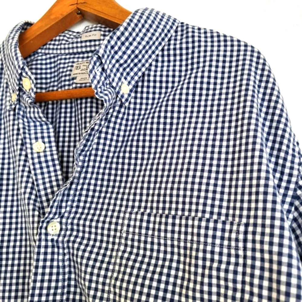 J. Crew Blue and White Gingham Casual Button Down Shirt